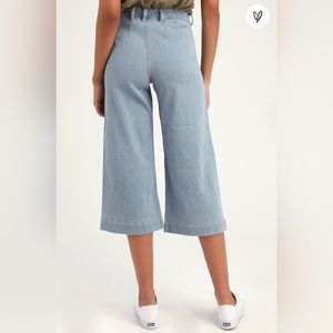 Lulu's Kameron Light Blue Denim Wide-Leg Cropped Pants sz 24